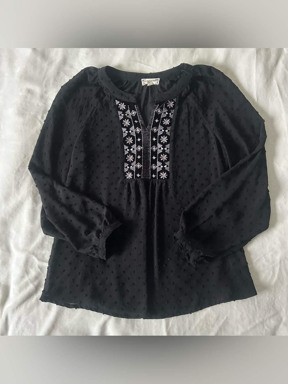 Cloth & Portrait Embroidered Clip-Dot Blouse – Size Small